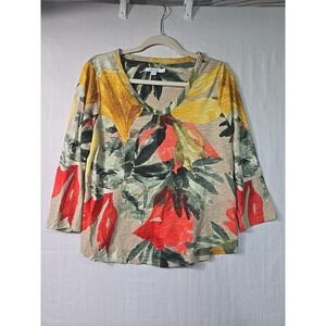 Chico's Women's 1 US M Tropical Floral Print Tee Slub Knit Cotton/Modal Beachy